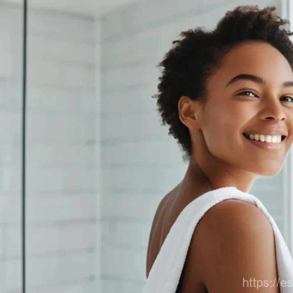 피부관리와 연령별 추천 - A vibrant young woman in her early twenties, with a fresh and radiant complexion, stands in a bright...