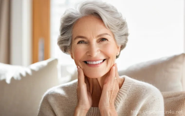 피부관리와 연령별 추천 - A graceful woman in her late thirties, exuding confidence and serenity, is captured in a soft, elega...