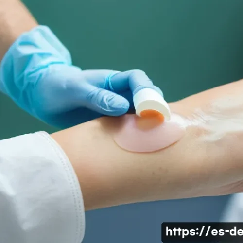 피부과 상처 치유 연고 - A detailed close-up of a healthcare professional gently applying a thin layer of a light cream ointm...