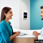 피부과 비용 분석 - A modern private dermatology clinic reception in Madrid, Spain, showcasing a diverse group of patien...