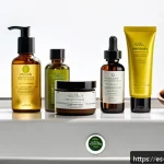 피부 장벽 개선 성분 - A serene skincare scene showcasing a variety of natural skincare products emphasizing essential fatt...