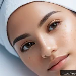 주근깨 레이저 치료 - Close-up portrait of a young Hispanic woman with smooth, radiant skin after laser treatment for pigm...