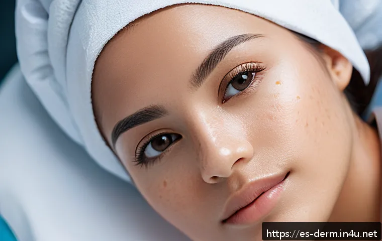 주근깨 레이저 치료 - Close-up portrait of a young Hispanic woman with smooth, radiant skin after laser treatment for pigm...